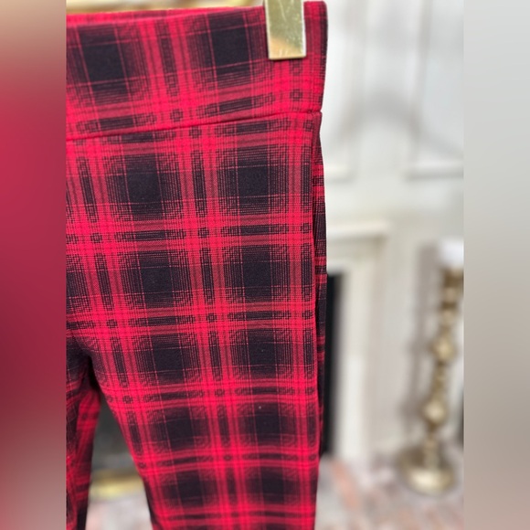 LOFT Red Black Plaid Skinny Pants XS Ankle Stretch Leggings Punk Tartan - Picture 3 of 6
